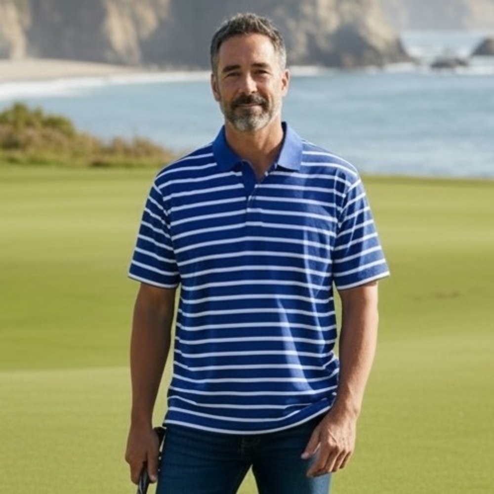 FootJoy‎ Mens Athletic Fit Striped Golf Polo Shirt Blue White XL